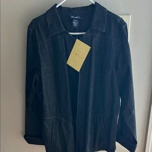 Denim&Co Button-Front Utility Jacket in Black, Size Large